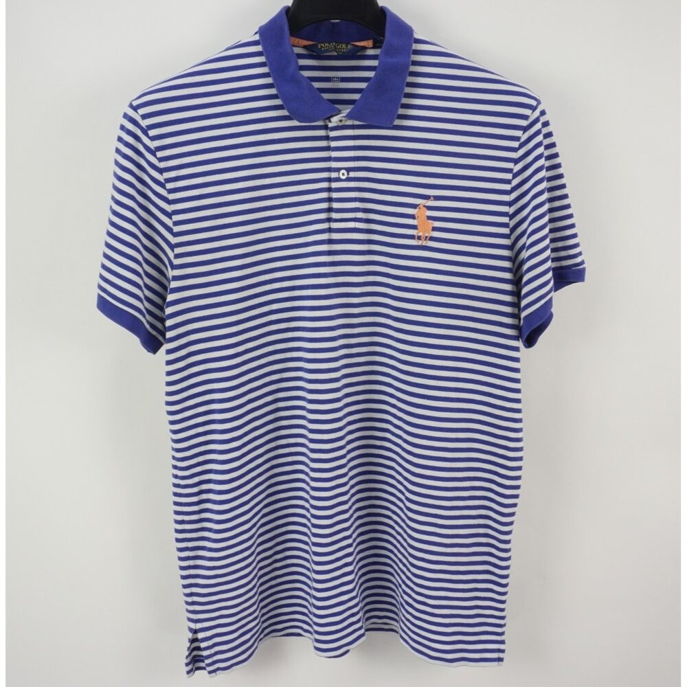Polo Golf Ralph Lauren Men's XL White Blue Pique Striped Big Pony Polo Shirt